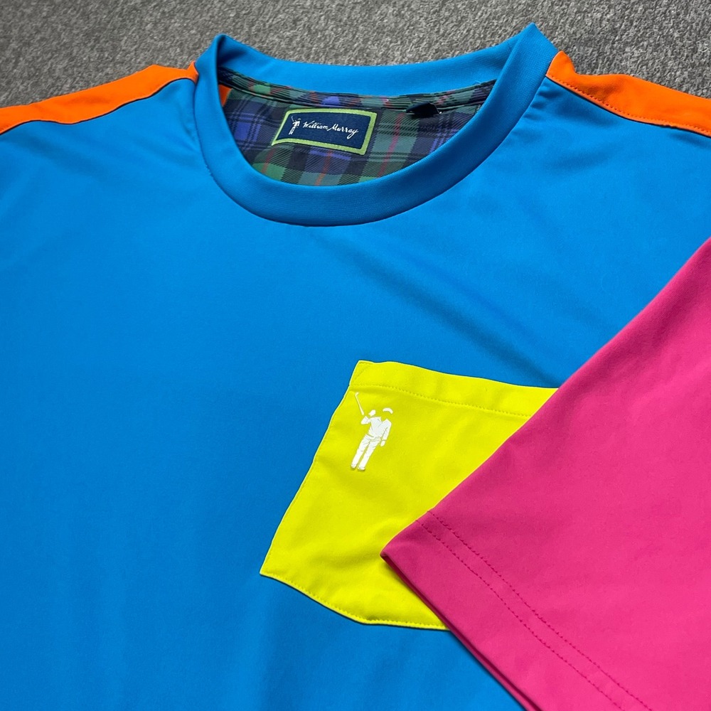 William Murray Golf Mens Colorblock Performance T-Shirt Blue Orange Pink Medium